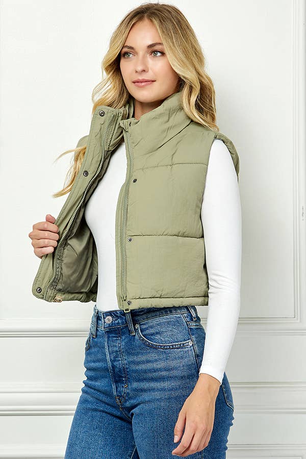 Lightweig Padded Crop Puffer Vest, Sleeveless Puffer Vest