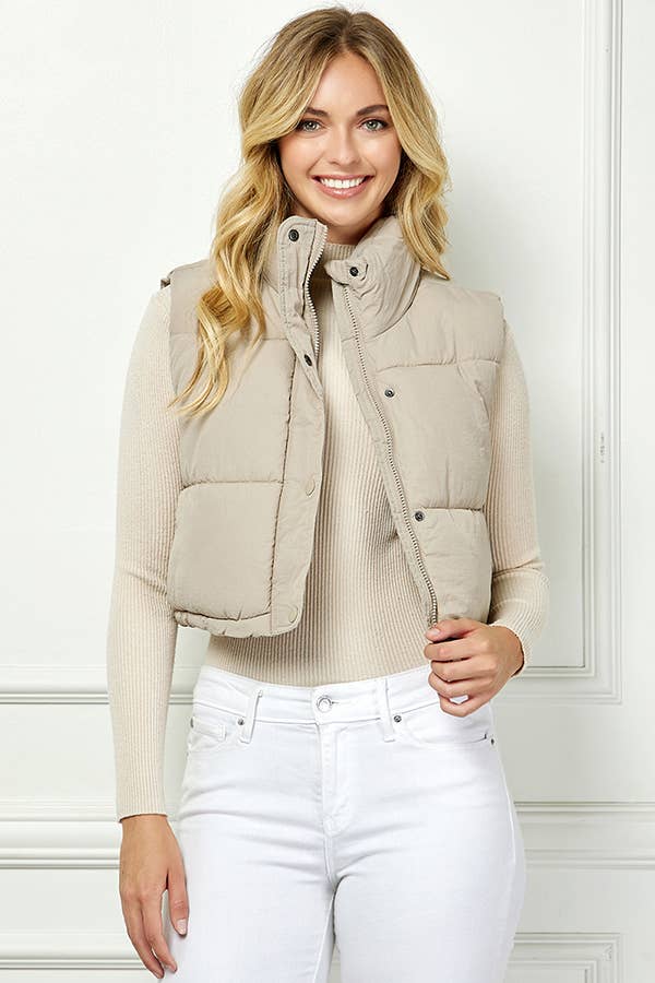 Lightweig Padded Crop Puffer Vest, Sleeveless Puffer Vest