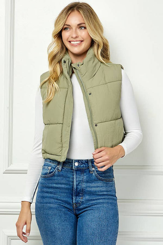 Lightweig Padded Crop Puffer Vest, Sleeveless Puffer Vest