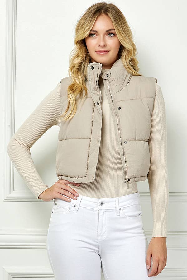 Lightweig Padded Crop Puffer Vest, Sleeveless Puffer Vest