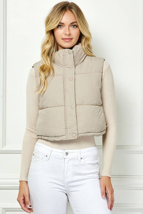 Lightweig Padded Crop Puffer Vest, Sleeveless Puffer Vest