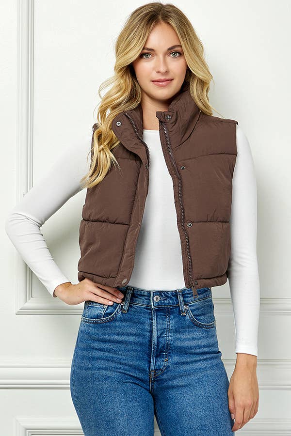 Lightweig Padded Crop Puffer Vest, Sleeveless Puffer Vest